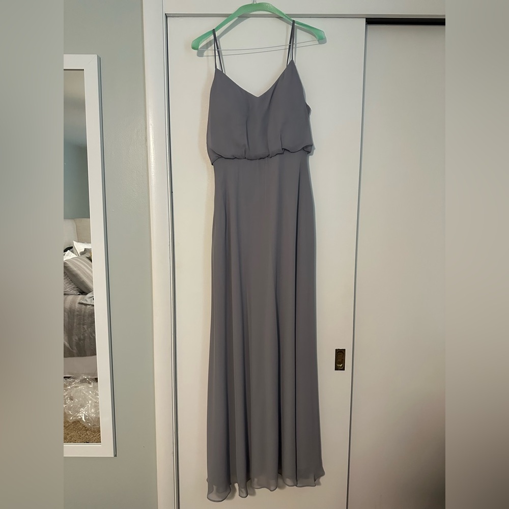 Birdy Grey Gwennie Chiffon Light Gray Bridesmaid Dress size M